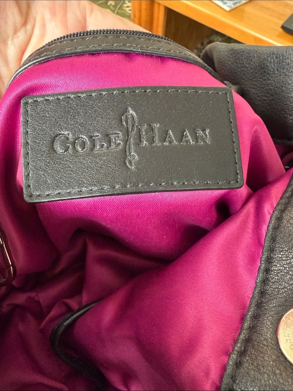 Cole-Haan Black Leather Drawstring Shoulder Bag, EUC